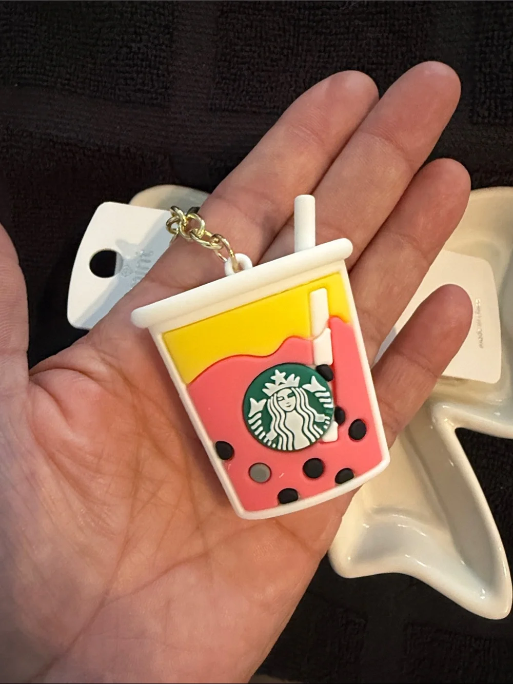 Mint Starbucks Bubble Tea Charm Keychain - Pink Yellow White